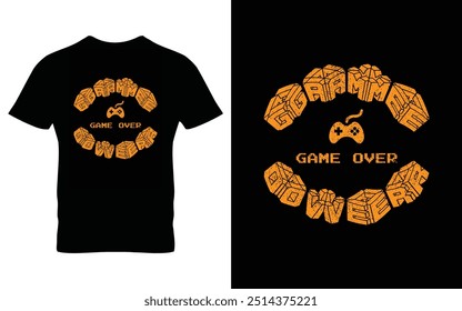 Game Over with gamepad, Illustration Gaming T-Shirt design template | Birthday Gift Boys | Ready for print in T shirt