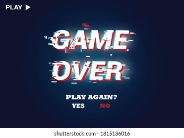 Game over with glitch effect and navy background