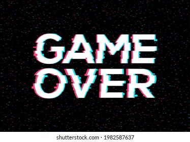 Game Over glitch pattern retro background. Video game screen vhs 80s vector poster