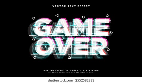 Game Over Glitch Style 3D Editable text effect Template with gaming theme