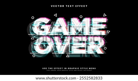 Game Over Glitch Style 3D Editable text effect Template with gaming theme