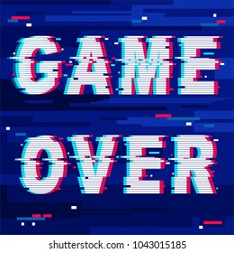 "Game Over" Glitch Text, distorted letters, originally created on neat Vector Graphic Art Technique.