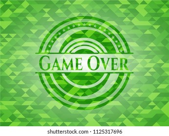 Game Over green emblem with triangle mosaic background