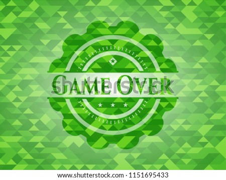Game Over green emblem with triangle mosaic background