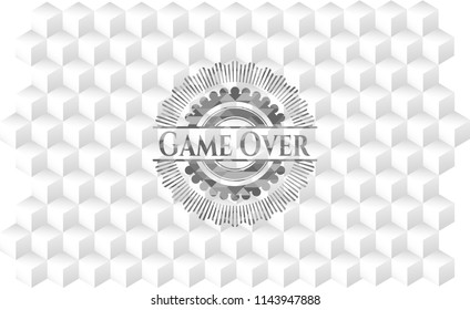 Game Over grey badge with geometric cube white background