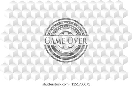 Game Over grey emblem with geometric cube white background