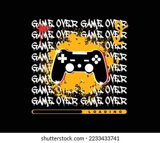 Game over grunge slogan text with Playstation stick controller. Vector illustration design for fashion graphics, t shirt prints etc.