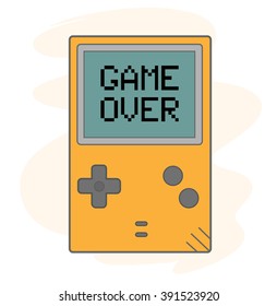 Game Over, a hand drawn vector illustration of a handheld gaming device with GAME OVER shows up on the screen (editable).