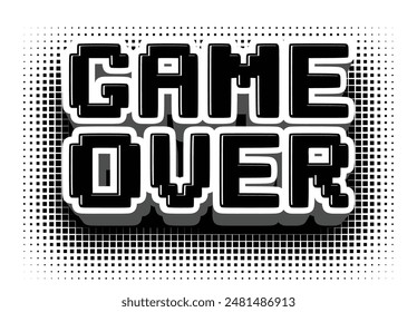 Game Over icon for UI game. End of game. Vector cartoon design header in pop art style on transparent background