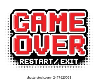 Game Over icon for UI game. Restart or exit. Vector cartoon design header on transparent background