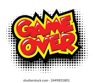 Game Over icon for UI game. Vector cartoon design header on transparent background