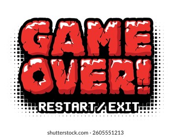 Game Over icon for UI game. Vector cartoon design header on transparent background