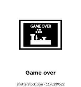 Game over icon vector isolated on white background, logo concept of Game over sign on transparent background, filled black symbol