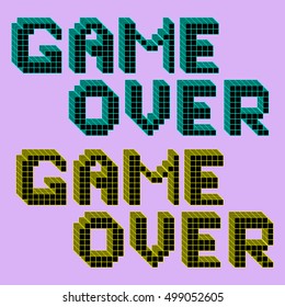 Game over icon. Vector of pixel art message: game over.