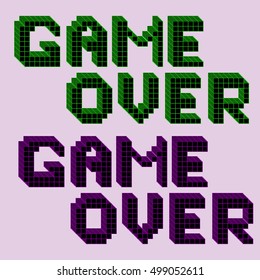 Game over icon. Vector of pixel art message: game over.