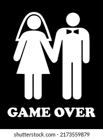 Game Over. Illustration Of Married Couple. Cartoon Funny Wedding Symbol.