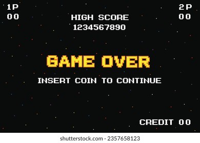 GAME OVER INSERT A COIN TO CONTINUE .pixel art .8 bit game. retro game. for game assets in vector illustrations.