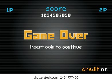 GAME OVER INSERT A COIN TO CONTINUE .pixel art .8 bit game. retro game. for game assets in vector illustrations.