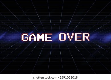 GAME OVER. INSERT COIN TO CONTINUE or exiting the game's main menu. Modern trendy game background with lighting effect. for game assets in vector illustrations.