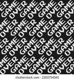 Game over letters seamless pattern. Vector pixel art background inscription from 8 bit video game