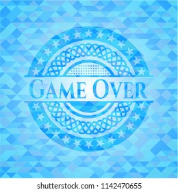 Game Over light blue emblem with triangle mosaic background