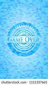 Game Over light blue emblem with triangle mosaic background