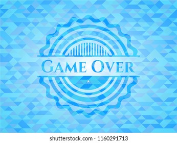 Game Over light blue emblem with triangle mosaic background