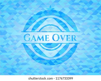 Game Over light blue emblem with triangle mosaic background
