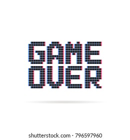game over logo like glitch pixel art style. flat pixelart trend modern simple logotype graphic art design isolated on white background. concept of finish of vintage videogame or gamification gameover