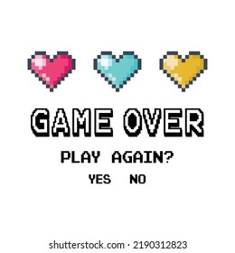 Game Over. lovely typography video game with pink, blue, yellow color heart shape love design for t-shirt and other uses. typography print, vector illustration