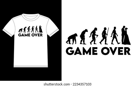 Patrón de diseño de camisetas de evolución de juego sobre matrimonio, pegatina de ventanilla de coche, POD, cubierta, fondo blanco aislado
