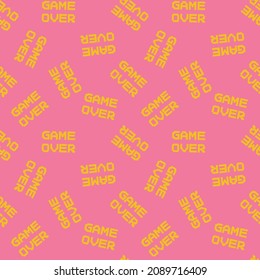 Game over message on seamless pink background, trendy print