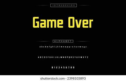 Juego Sobre El Negrita Moderno. Sans Serif Font. Típografía minúscula de estilo urbano en cursiva superior regular para moda, deporte, tecnología, digital, cine, diseño de logotipo, vector