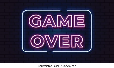 game over neon sign, design element, light banner, announcement neon signboard