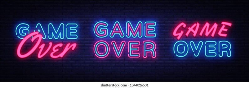 Game Over neon signs set design template. Big Collection Game Over neon text, light banner design element colorful modern design trend, night bright advertising, bright sign. Vector illustration