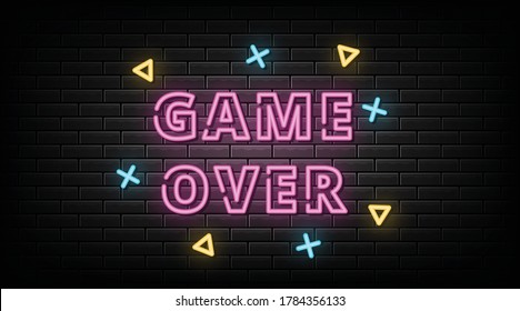 Game over neon signs vector. Design template neon sign