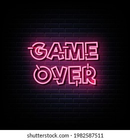 Game over neon signs vector. Design template neon sign