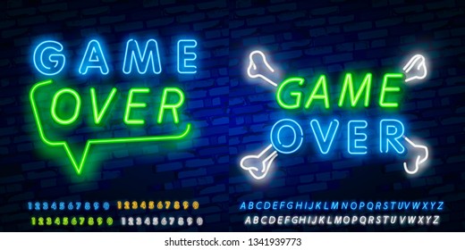 Game Over Neon Text Vector. Game Over neon sign, Gaming design template, modern trend design, night neon signboard, night bright advertising, light banner, light art. Vector illustration