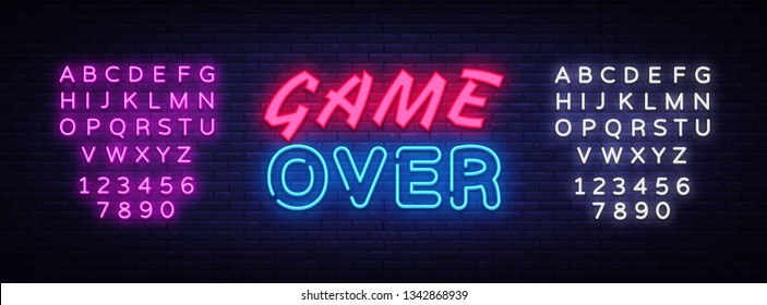 Game Over neon text vector design template. Game Over neon logo, light banner design element colorful modern design trend, night bright advertising, bright sign. Vector. Editing text neon sign