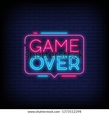 Game Over Neon Text Vector with a Brick Wall Background design template  modern trend design  night neon signboard  night bright advertising  light banner  light art. Vector Illustration