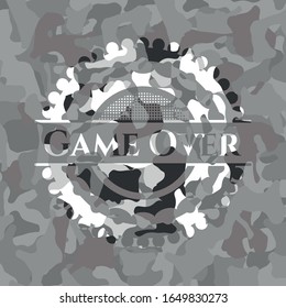 Game Over on grey camouflaged texture