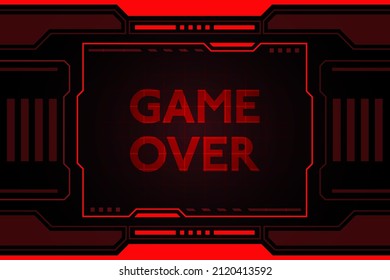 Game over on red abstract futuristic  hud background vector design for digital media.