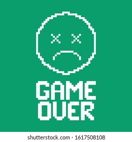 game over on screen. the round face of a deceased character. flat vector illustration.