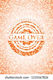 Game Over orange tile background illustration. Square geometric mosaic seamless pattern with emblem inside.