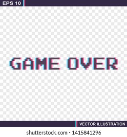 Game over phrase.Arcade game pixel stereoscopic font.Stereo alphabet.Vector Illustration.Transparent background.