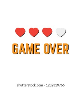 Game over pixel art arcade game screen vector illustration. Arcade retro banner, digital pixel 8-bit