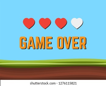Game over pixel art arcade game screen vector illustration. Arcade retro banner, digital pixel 8-bit