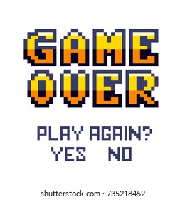 game over Pixel art design isolated on white background. Pixel art for game design.