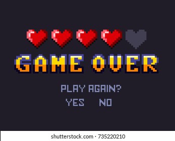 game over Pixel art design isolated on white background. Pixel art for game design.