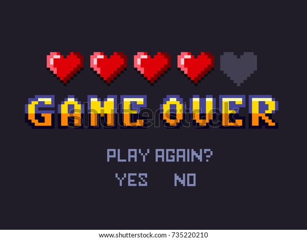 game over Pixel art design isolated on white\
background. Pixel art for game\
design.